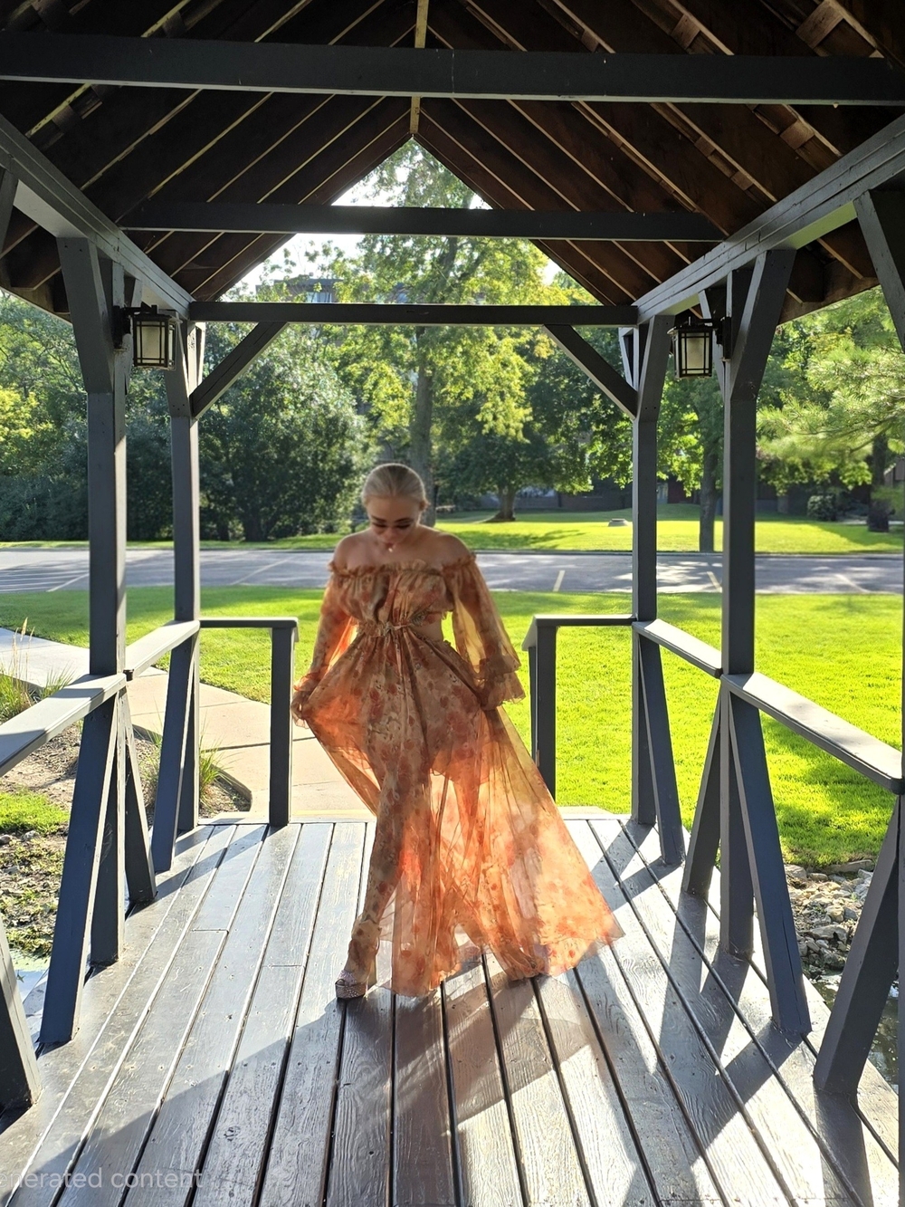MIMI BOUTIQUE Sheer Off-Shoulder Maxi Dress in Rust Floral made In POLAND - Picture 3 of 9